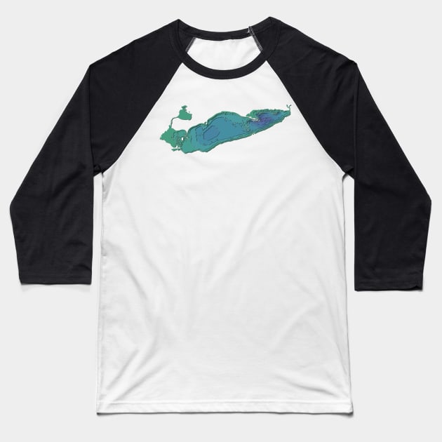 Lake Erie Topographical Map Baseball T-Shirt by kiramrob
